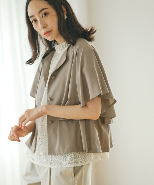 PUAL CE CIN（ピュアルセシン）の「【Du noir】ひらりと揺れる褒められサマージャケット（ノーカラージャケット・レディース・ブラック/ベージュ・FREE）」の9枚目の写真