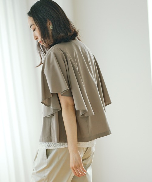 PUAL CE CIN（ピュアルセシン）の「【Du noir】ひらりと揺れる褒められサマージャケット（ノーカラージャケット・レディース・ブラック/ベージュ・FREE）」の10枚目の写真