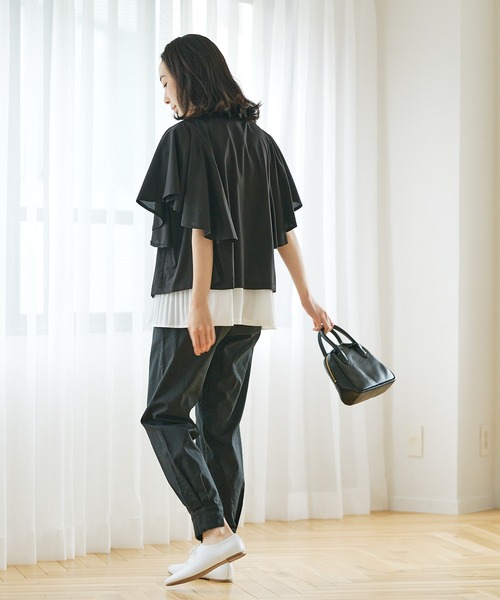 ピュアルセシン ノーカラーペプラムシルエットジャケット ラムレザー