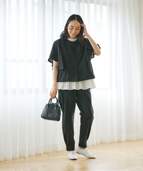 PUAL CE CIN（ピュアルセシン）の「【Du noir】ひらりと揺れる褒められサマージャケット（ノーカラージャケット・レディース・ブラック/ベージュ・FREE）」の6枚目の写真