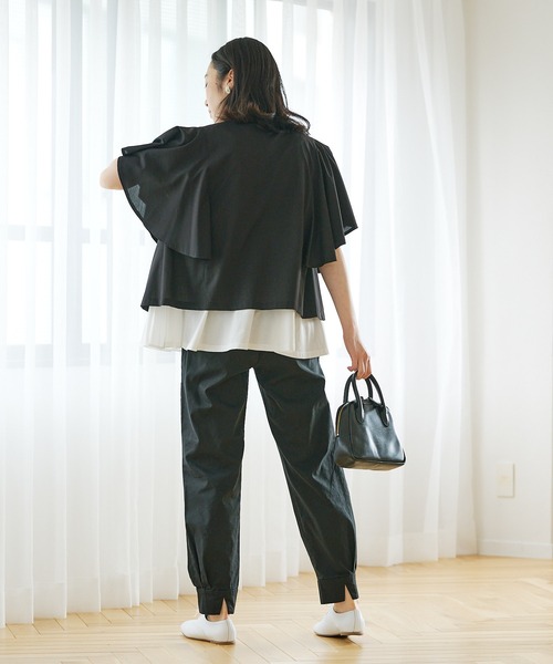 PUAL CE CIN（ピュアルセシン）の「【Du noir】ひらりと揺れる褒められサマージャケット（ノーカラージャケット・レディース・ブラック/ベージュ・FREE）」の13枚目の写真