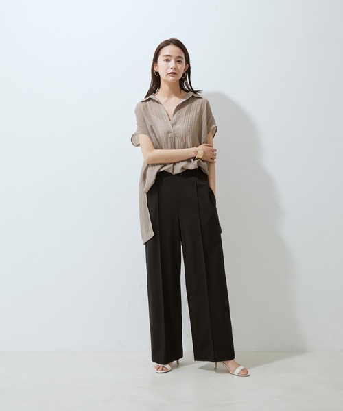 SALON adam et rope'(サロン アダム エ ロペ)の「【WEB限定】【洗える】楊柳フレンチスリーブブラウス(シャツ/ブラウス・レディース・ブラック/ベージュ/グリーン系その他/ワイン・FREE)」の6枚目の写真