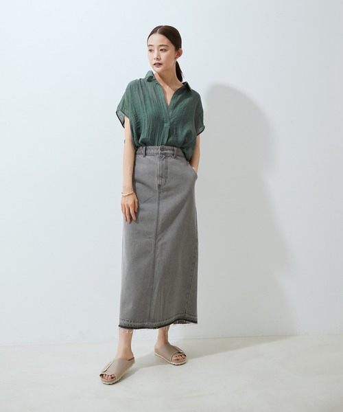 SALON adam et rope'(サロン アダム エ ロペ)の「【WEB限定】【洗える】楊柳フレンチスリーブブラウス(シャツ/ブラウス・レディース・ブラック/ベージュ/グリーン系その他/ワイン・FREE)」の7枚目の写真