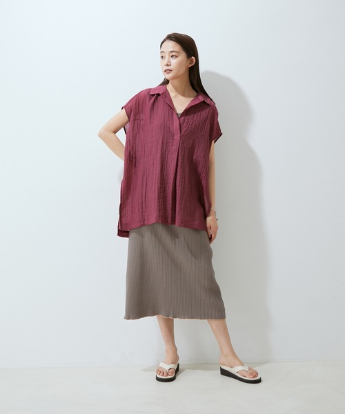SALON adam et rope'(サロン アダム エ ロペ)の「【WEB限定】【洗える】楊柳フレンチスリーブブラウス(シャツ/ブラウス・レディース・ブラック/ベージュ/グリーン系その他/ワイン・FREE)」の8枚目の写真