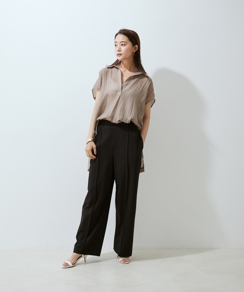 SALON adam et rope'(サロン アダム エ ロペ)の「【WEB限定】【洗える】楊柳フレンチスリーブブラウス(シャツ/ブラウス・レディース・ブラック/ベージュ/グリーン系その他/ワイン・FREE)」の10枚目の写真