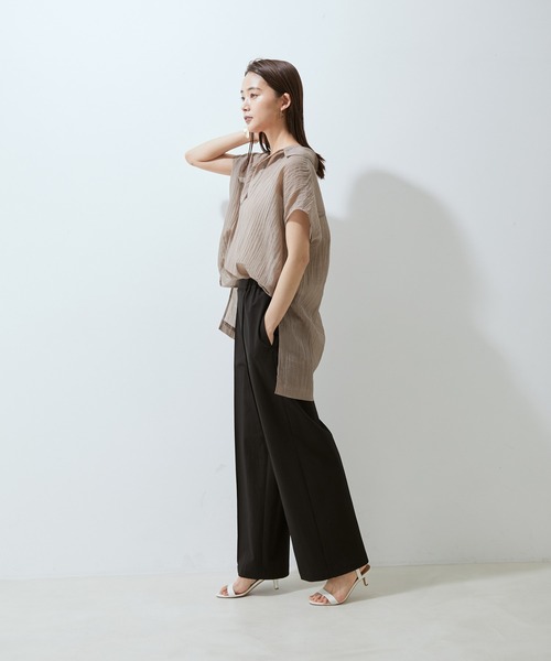 SALON adam et rope'(サロン アダム エ ロペ)の「【WEB限定】【洗える】楊柳フレンチスリーブブラウス(シャツ/ブラウス・レディース・ブラック/ベージュ/グリーン系その他/ワイン・FREE)」の11枚目の写真