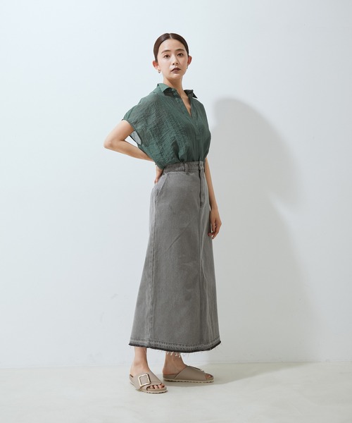 SALON adam et rope'(サロン アダム エ ロペ)の「【WEB限定】【洗える】楊柳フレンチスリーブブラウス(シャツ/ブラウス・レディース・ブラック/ベージュ/グリーン系その他/ワイン・FREE)」の12枚目の写真