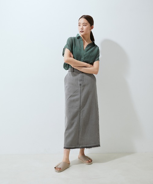 SALON adam et rope'(サロン アダム エ ロペ)の「【WEB限定】【洗える】楊柳フレンチスリーブブラウス(シャツ/ブラウス・レディース・ブラック/ベージュ/グリーン系その他/ワイン・FREE)」の13枚目の写真