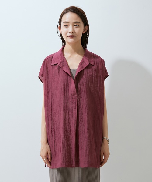 SALON adam et rope'(サロン アダム エ ロペ)の「【WEB限定】【洗える】楊柳フレンチスリーブブラウス(シャツ/ブラウス・レディース・ブラック/ベージュ/グリーン系その他/ワイン・FREE)」の14枚目の写真