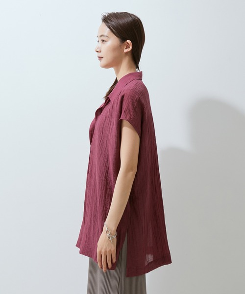 SALON adam et rope'(サロン アダム エ ロペ)の「【WEB限定】【洗える】楊柳フレンチスリーブブラウス(シャツ/ブラウス・レディース・ブラック/ベージュ/グリーン系その他/ワイン・FREE)」の15枚目の写真