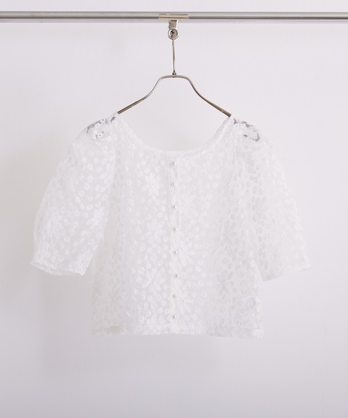 PAPAVER(パパヴェル)の「【papaver】パールボタンオーガンジーBL(シャツ/ブラウス・レディース・ブラック/アイボリー/オフホワイト/ミント・MEDIUM)」の1枚目の写真