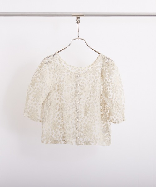 PAPAVER(パパヴェル)の「【papaver】パールボタンオーガンジーBL(シャツ/ブラウス・レディース・ブラック/アイボリー/オフホワイト/ミント・MEDIUM)」の4枚目の写真