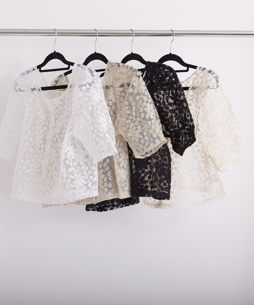 PAPAVER(パパヴェル)の「【papaver】パールボタンオーガンジーBL(シャツ/ブラウス・レディース・ブラック/アイボリー/オフホワイト/ミント・MEDIUM)」の13枚目の写真