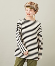 CUBE SUGAR（キューブシュガー）の「配色カットソー長袖サイドスリットチュニックTシャツ（Tシャツ/カットソー）」