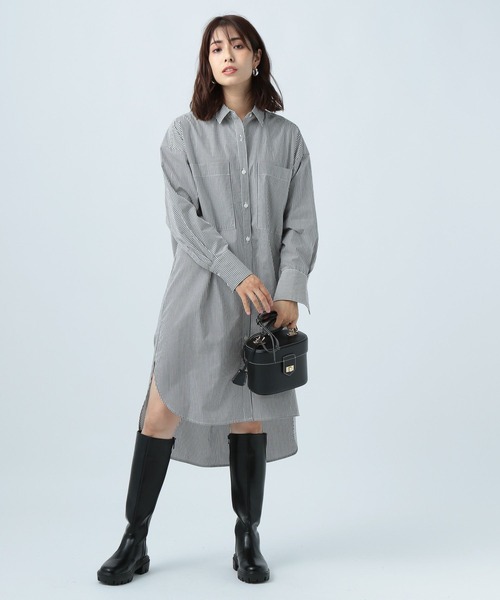 BAYFLOW（ベイフロー）の「アソートストライプシャツワンピース（シャツワンピース・レディース・ホワイト/ネイビー/ブラウン・FREE）」の2枚目の写真