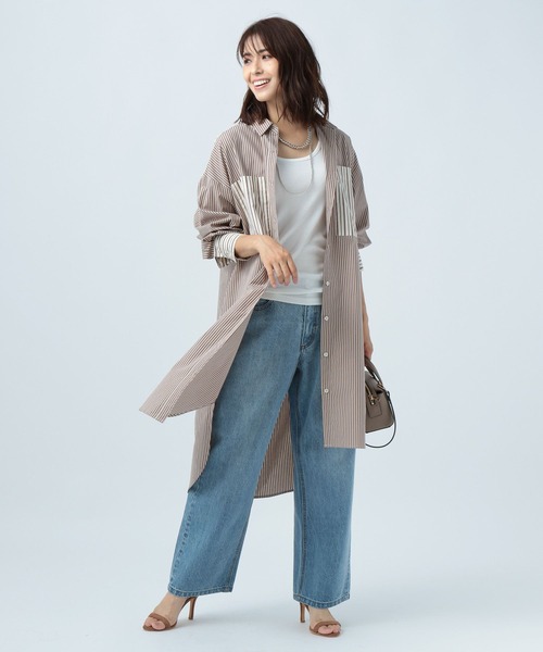 BAYFLOW（ベイフロー）の「アソートストライプシャツワンピース（シャツワンピース・レディース・ホワイト/ネイビー/ブラウン・FREE）」の13枚目の写真