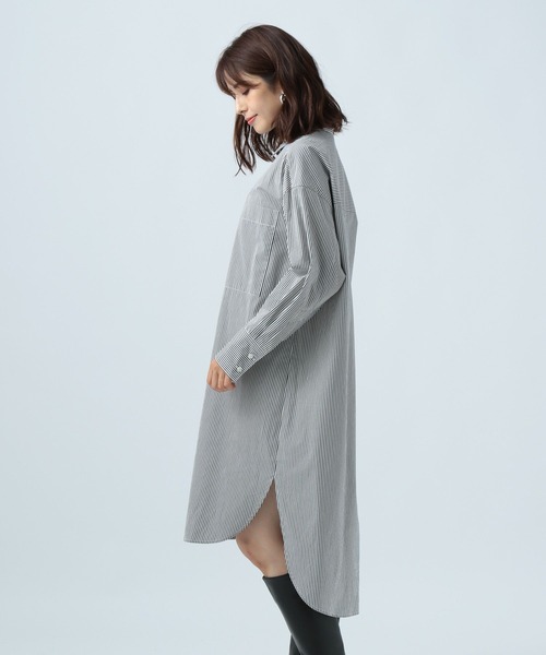 BAYFLOW（ベイフロー）の「アソートストライプシャツワンピース（シャツワンピース・レディース・ホワイト/ネイビー/ブラウン・FREE）」の5枚目の写真