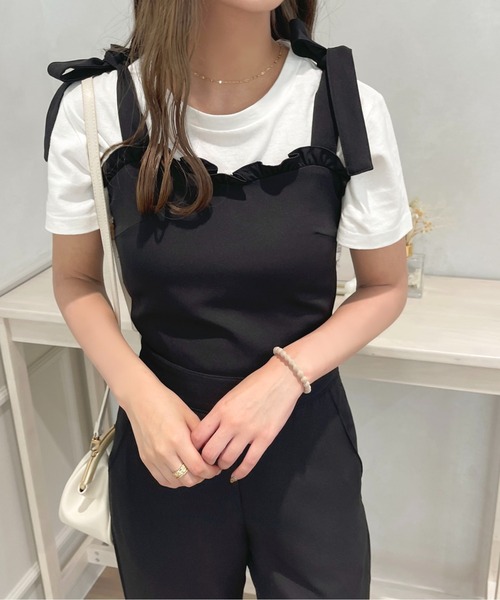 apres jour（アプレジュール）の「肩リボンサロペット【ZOZOTOWN限定アイテム】（サロペット/オーバーオール・レディース・インディゴブルー/ラベンダー/ブラック・X-LARGE/SMALL/MEDIUM）」の5枚目の写真