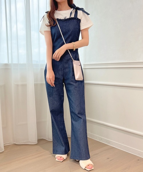 apres jour（アプレジュール）の「肩リボンサロペット【ZOZOTOWN限定アイテム】（サロペット/オーバーオール・レディース・インディゴブルー/ラベンダー/ブラック・X-LARGE/SMALL/MEDIUM）」の22枚目の写真