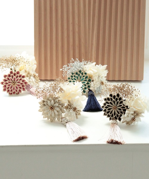 utatane（ウタタネ）の「髪飾り 菊・あじさい＆かすみそうタッセルスリーピン 日本製（和装小物・レディース・ホワイト/ブラック/ピンク/ブルー・FREE）」の15枚目の写真