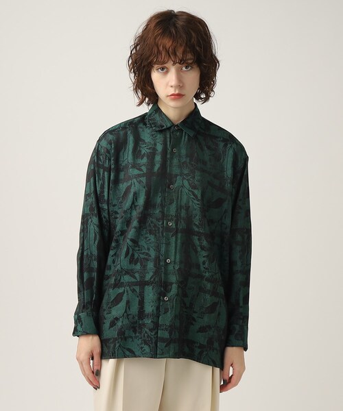 tk.TAKEO KIKUCHI（ティーケータケオキクチ）の「◆ブライトリーフジャカードシャツ（シャツ/ブラウス・レディース・キャメル/ダークグリーン系3/ブラック系3・66）」の5枚目の写真