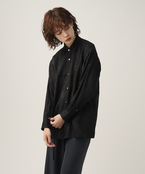 tk.TAKEO KIKUCHI（ティーケータケオキクチ）の「◆ブライトリーフジャカードシャツ（シャツ/ブラウス・レディース・キャメル/ダークグリーン系3/ブラック系3・66）」の12枚目の写真