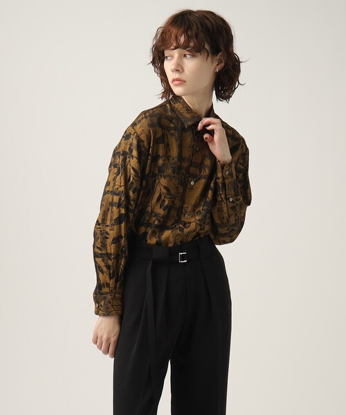 tk.TAKEO KIKUCHI（ティーケータケオキクチ）の「◆ブライトリーフジャカードシャツ（シャツ/ブラウス・レディース・キャメル/ダークグリーン系3/ブラック系3・66）」の14枚目の写真