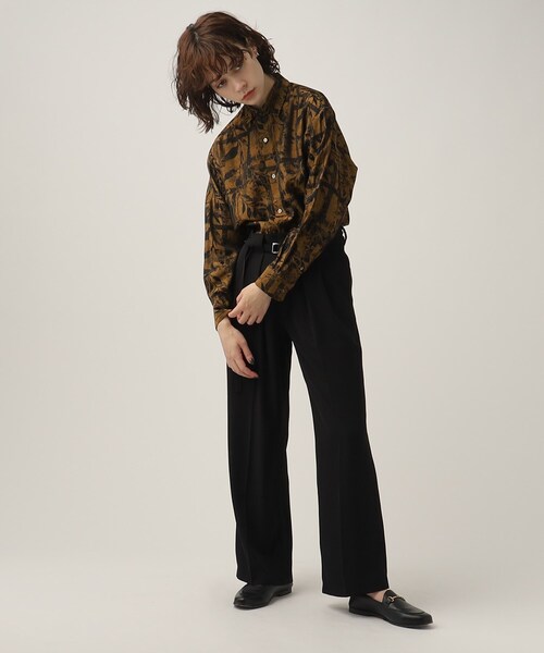 tk.TAKEO KIKUCHI（ティーケータケオキクチ）の「◆ブライトリーフジャカードシャツ（シャツ/ブラウス・レディース・キャメル/ダークグリーン系3/ブラック系3・66）」の21枚目の写真