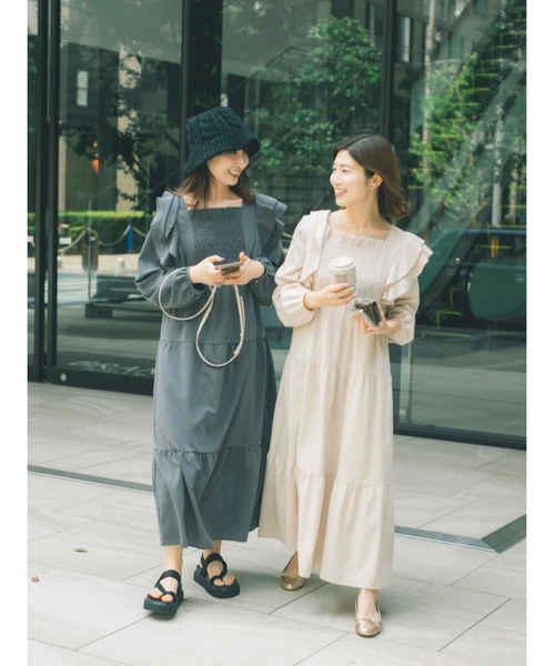 JUMELLE(ジュメロ)の「フロントシャーリングワンピース(ワンピース・レディース・グレー/ベージュ・FREE)」の8枚目の写真