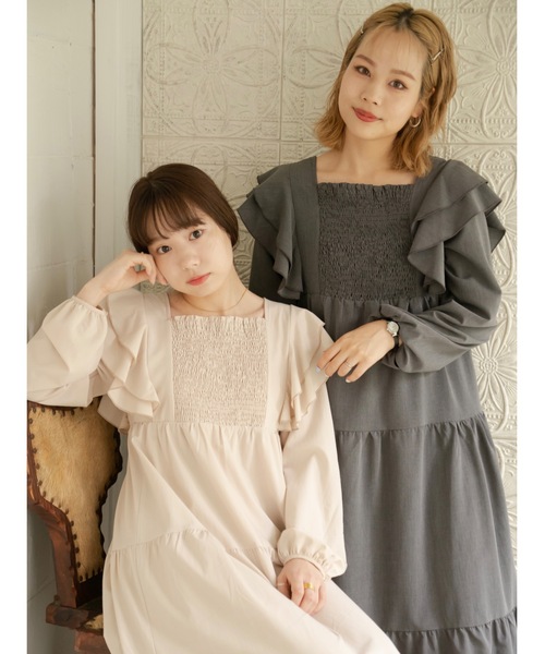 JUMELLE(ジュメロ)の「フロントシャーリングワンピース(ワンピース・レディース・グレー/ベージュ・FREE)」の12枚目の写真