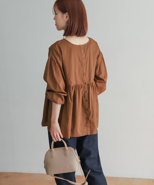 セール】コットンツイル2WAYギャザーブラウス（シャツ/ブラウス