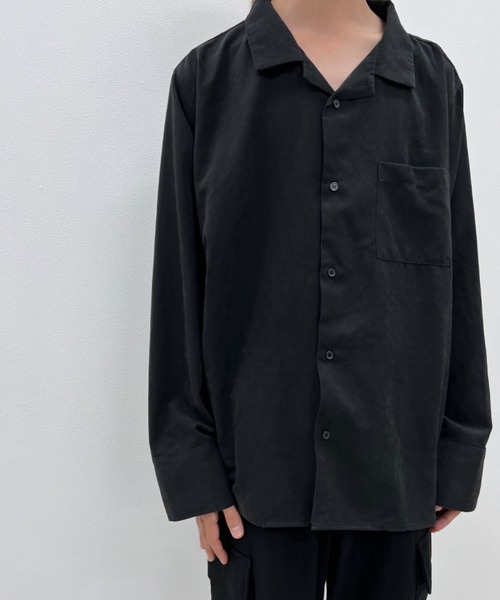 y/m by れぽすけ(イムバイレポスケ)の「2WAYオープンカラーシャツ(シャツ/ブラウス・メンズ・ブラック/ベージュ・MEDIUM/LARGE)」の5枚目の写真