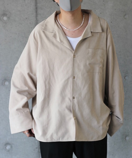 y/m by れぽすけ(イムバイレポスケ)の「2WAYオープンカラーシャツ(シャツ/ブラウス・メンズ・ブラック/ベージュ・MEDIUM/LARGE)」の18枚目の写真