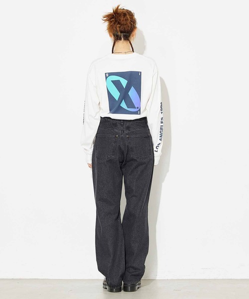 X-girl（エックスガール）の「LOOSE FIT DENIM FLARE PANTS（デニムパンツ・レディース・マルチ/ブラック・S/XS/M）」の3枚目の写真