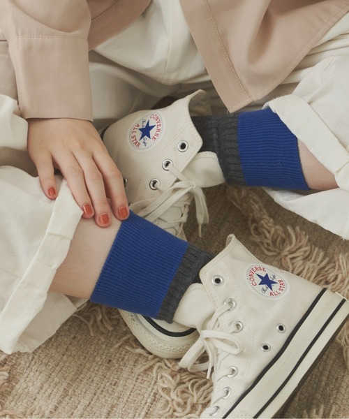 Libra Cue（リブラ キュー）の「パターン編みバイカラーソックス（ソックス/靴下・レディース・グリーン/ブラック/グレー/イエロー・FREE）」の3枚目の写真