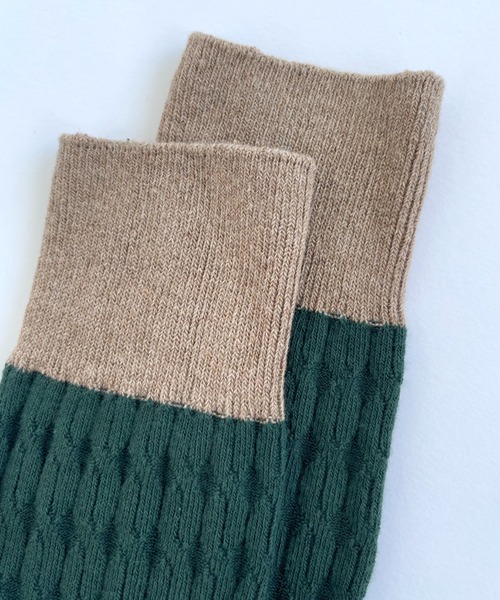Libra Cue（リブラ キュー）の「パターン編みバイカラーソックス（ソックス/靴下・レディース・グリーン/ブラック/グレー/イエロー・FREE）」の8枚目の写真