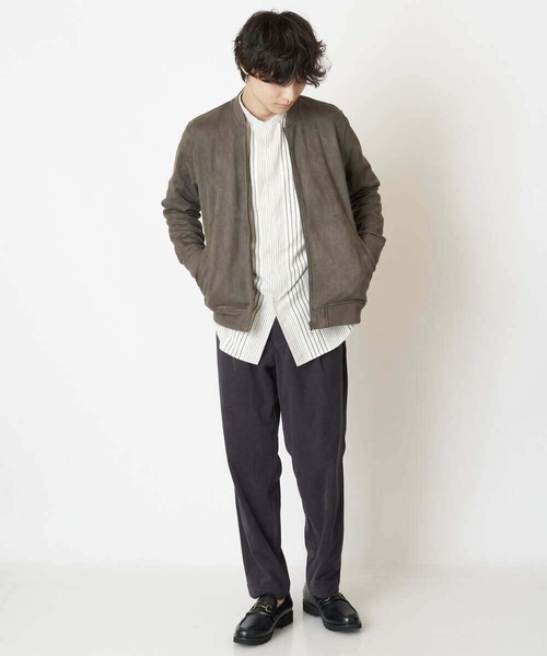 a.v.v(アーヴェヴェ)の「ビエラストライプワイドシルエットバンドカラーシャツ(シャツ/ブラウス・メンズ・チャコールグレー/アイボリー・48/46/50)」の4枚目の写真