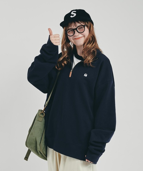 MUHET(ミュエータ)の「裏毛ハーフジップスウェット(スウェット・レディース・パープル/オレンジ/ネイビー/ダークブラウン/カーキ/ライトベージュ・X-LARGE/MEDIUM)」の11枚目の写真