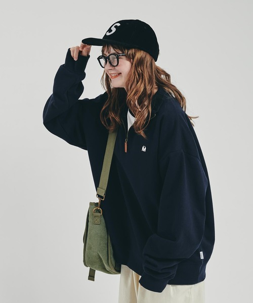 【完売】machatt ハーフジップスウェット　ネイビー MUHET（ミュエータ）の「裏毛ハーフジップスウェット