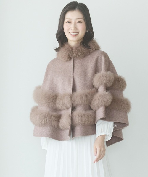 Filomo（フィローモ）の「[Filomo]カシミヤブレンドウールダブルフェイスケープ（ポンチョ・レディース・ブラック/モカ/ライトグレー・ﾌﾘｰ(L)）」の4枚目の写真