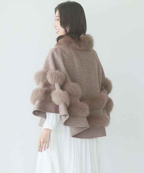 Filomo（フィローモ）の「[Filomo]カシミヤブレンドウールダブルフェイスケープ（ポンチョ・レディース・ブラック/モカ/ライトグレー・ﾌﾘｰ(L)）」の6枚目の写真