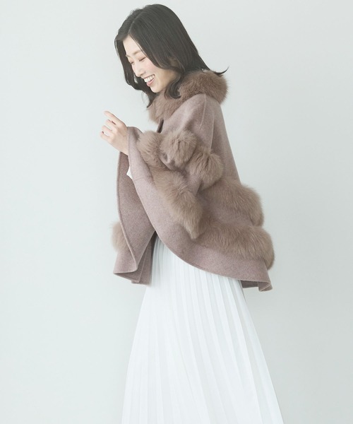 Filomo（フィローモ）の「[Filomo]カシミヤブレンドウールダブルフェイスケープ（ポンチョ・レディース・ブラック/モカ/ライトグレー・ﾌﾘｰ(L)）」の7枚目の写真