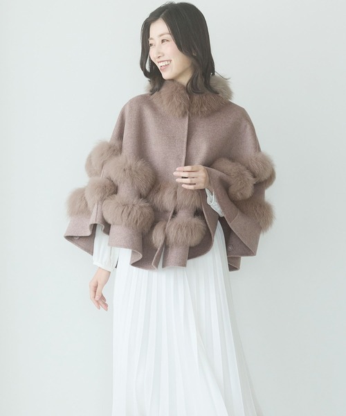 Filomo（フィローモ）の「[Filomo]カシミヤブレンドウールダブルフェイスケープ（ポンチョ・レディース・ブラック/モカ/ライトグレー・ﾌﾘｰ(L)）」の8枚目の写真