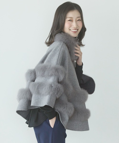 Filomo（フィローモ）の「[Filomo]カシミヤブレンドウールダブルフェイスケープ（ポンチョ・レディース・ブラック/モカ/ライトグレー・ﾌﾘｰ(L)）」の10枚目の写真