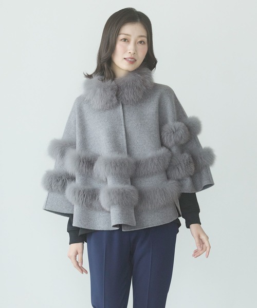 Filomo（フィローモ）の「[Filomo]カシミヤブレンドウールダブルフェイスケープ（ポンチョ・レディース・ブラック/モカ/ライトグレー・ﾌﾘｰ(L)）」の12枚目の写真