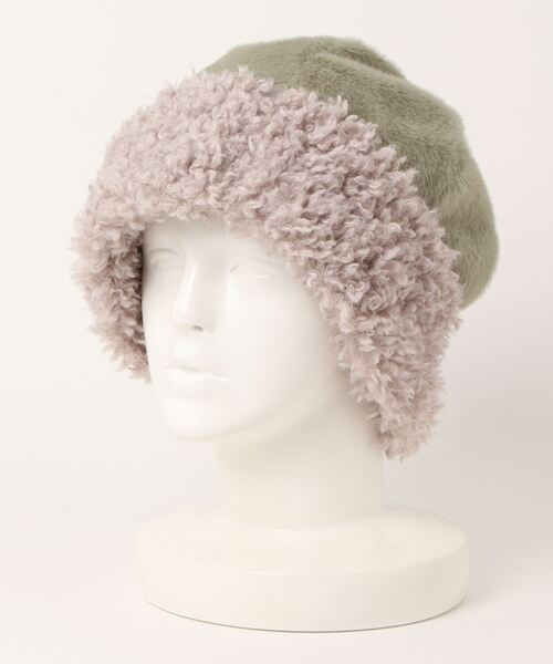 polcadot（ポルカドット）の「2トーンボア トークワッチ（ニットキャップ/ビーニー・レディース・ブラック/グリーン/ホワイト・FREE）」の5枚目の写真