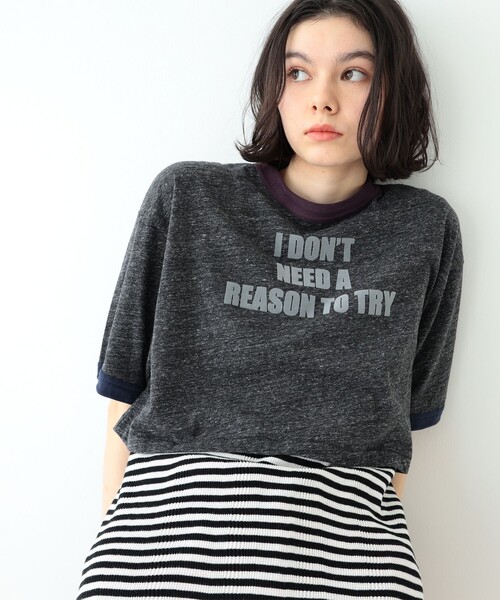 BEAMS BOY（ビームスボーイ）の「BEAMS BOY / プリント リンガー Tシャツ（Tシャツ/カットソー・レディース・チャコールグレー/レッド/グリーン・FREE）」の2枚目の写真