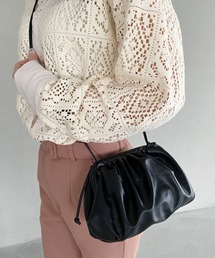 フェイクレザー ギャザー マルチ ショルダーバッグ