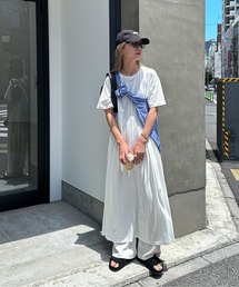 【TALLサイズあり】ハーフスリーブシルケットマキシワンピース