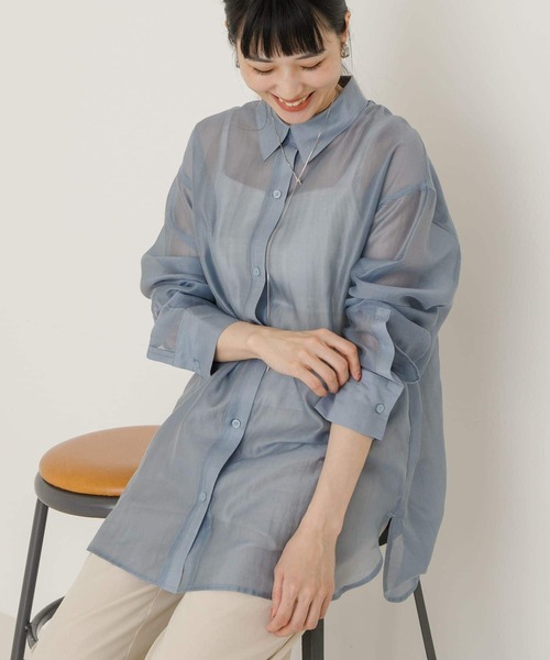 UR Lab.（アーバンリサーチラボ）の「シアーシャツチュニック（シャツ/ブラウス・レディース・ブラック/ブルー/ピンク系その他・FREE）」の5枚目の写真